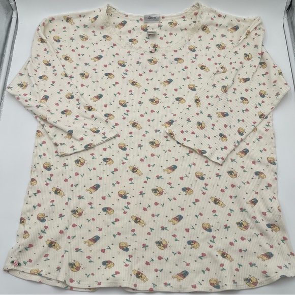 Vintage Disney Winnie the Pooh Floral Top Cotton Henley Pajama Shirt Women’s XL - Picture 5 of 15